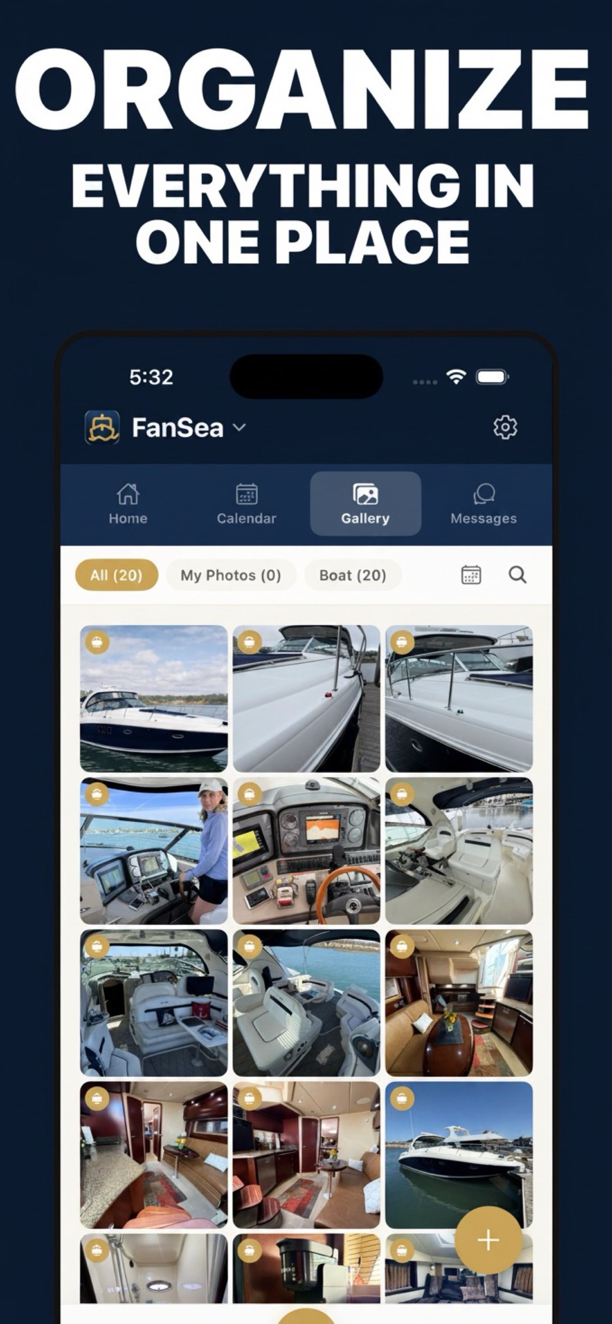 Boat Partner gallery showing all boat photos organized in one place